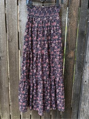Faherty Sage Wood Floral Silk Cotton Blend Tiered Skirt NWOT Sz XXS